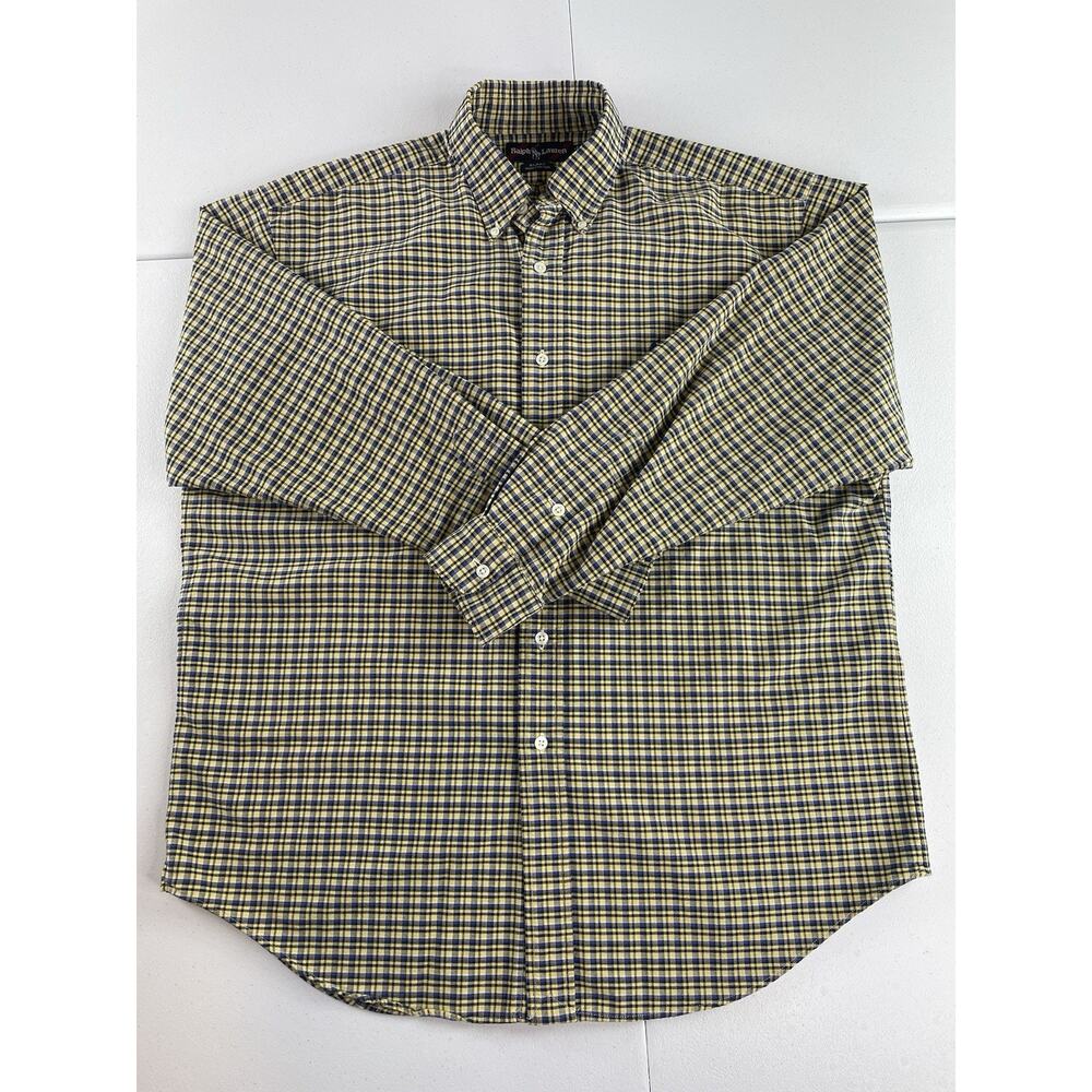 Ralph Lauren Blake Shirt Men's Medium Blue Yellow Button Down Cotton Oxford